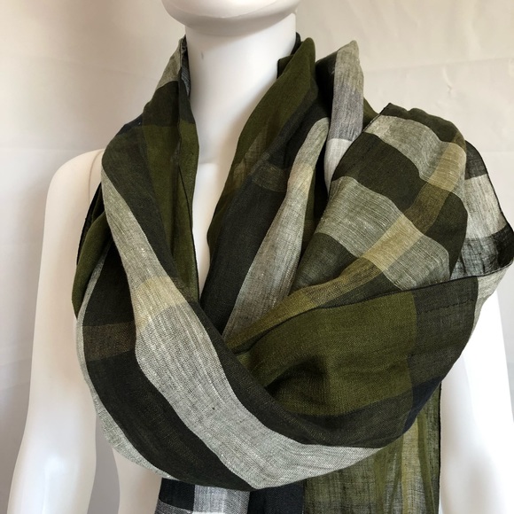 Burberry Olive Green Exploded Linen Nova Scarf NWT - Picture 4 of 8